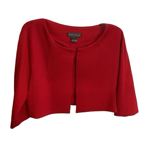 Jessica Howard Blazer Red Short Jacket Size 16 Y2K 3/4 Sleeve Career Holidays - Picture 11 of 11